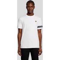 White Lyle & Scott men's T-shirt with black sleeve detail and embroidered logo on chest.