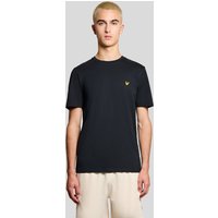 Navy Lyle & Scott men's sports T-shirt with short sleeves and small yellow logo on chest.