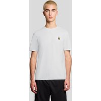 White Lyle & Scott men's sports T-shirt with short sleeves and embroidered yellow eagle logo on chest.