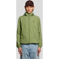 Green Lyle & Scott men's hooded jacket, water-resistant, with front zipper and embroidered logo on chest.