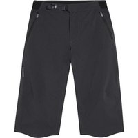 Black Madison DTE women's 3-layer waterproof shorts with adjustable waist belt and zippered pockets.