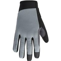 Gray and black Madison Freewheel Trail Gloves with padded palms and textured fingertips.