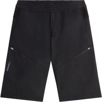 Black Madison Freewheel Youth Trail Shorts with elastic waistband, zippered pockets, and subtle logo on left leg.