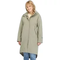 Light green Ragwear Sinatray women's coat with hood, zip closure, and two side pockets.