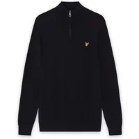 Black Merino cotton 1/4 zip jumper by Lyle & Scott with yellow logo on chest.