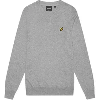 Gray Merino wool roll neck jumper by Lyle & Scott with ribbed cuffs and hem, featuring a small yellow eagle logo.