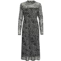 Black and grey leopard print mesh dress with long sleeves and knee-length design by Kaffe.