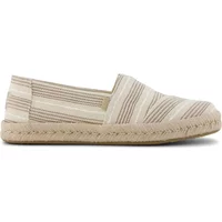 Metallic stripe espadrilles with beige and white pattern, rope sole, slip-on style by TOMS Alpargata Rope 2.0.