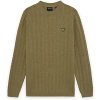 Olive green mixed linen jumper by Lyle & Scott, featuring a crew neck and embroidered logo on the chest.