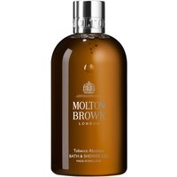 Amber Molton Brown Tobacco Absolute bath and shower gel bottle with silver cap, 300 ml size.