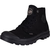 Black high-top Palladium Mono Chrome Boots with canvas upper, rubber sole, and lace-up closure.