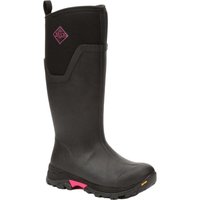 Tall black Muck Boot Arctic Ice women's wellingtons with hot pink accents and rugged sole, UK size 5.