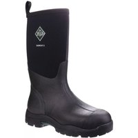 Black Muck Boot Derwent II men's wellies, UK 13, with rugged sole, high shaft, and logo on the side.