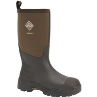 Brown and black Muck Boot Derwent II men's wellies, UK 7, with rugged sole and pull tab.