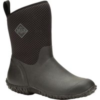 Black and charcoal women's mid-height wellies with rose accents and textured sole, featuring Muck Boot logo.