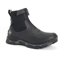 Black Muck Boots Apex Mid Zip Boots with rugged sole, ankle strap, and logo on side.