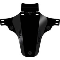 Black Mucky Nutz Face Fender with logo, four mounting holes, and curved design for bike mud protection.