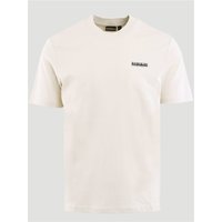 Beige Napapijri Box short sleeve T-shirt, XL, with small logo on chest, crew neck, and relaxed fit.