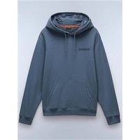 Stormy grey Napapijri Sovana hoodie, kangaroo pocket, drawstring hood, subtle logo on chest, size S.