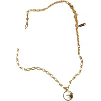 Gold chain necklace with sun and moon pendant, featuring intricate celestial design by 24 Colours.