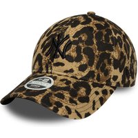 Leopard print New York Yankees women's adjustable cap with black logo embroidery, dark brown 9TWENTY style by New Era.