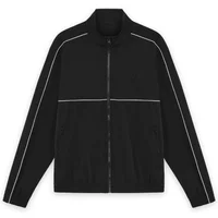 Black nylon tracksuit jacket by Lyle & Scott with white piping, full zip, and high collar.