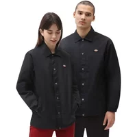 Black Dickies Oakport Coach Jacket with button closure, collared neck, and logo patch on chest.