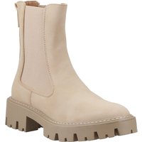 Camel-colored women's ankle boot with chunky sole, elastic side panels, and pull tab by ONLY.