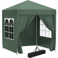 Green pop-up gazebo with sides, arched windows, and carrying bag, ideal for outdoor events and gatherings.