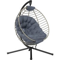 Greystone rattan hanging chair with stand, padded cushion, foldable design, and cup holder by Outsunny.