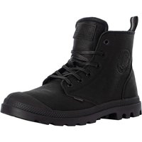 Black Palladium Pampa Zip Leather Boots with lace-up front, side zipper, and rugged rubber sole.