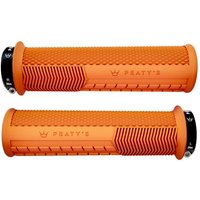 Orange Peaty's Monarch Knurl Grip, thick design, textured surface, black end caps with logo.