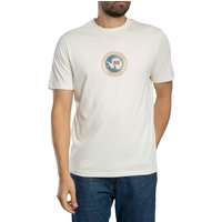 White Phos Relaxed T-Shirt by Napapijri with round logo on chest, short sleeves, and crew neckline.