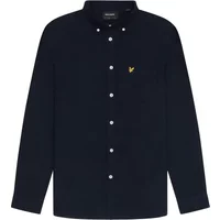 Black long-sleeved Oxford shirt by Lyle & Scott with button-down collar and yellow logo on chest.