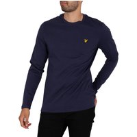 Navy blue Lyle & Scott longsleeved T-shirt with crew neck and yellow eagle logo on chest.