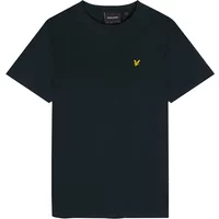 Black Lyle & Scott plain T-shirt with crew neck and small yellow embroidered eagle logo on chest.