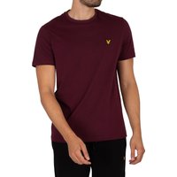 Burgundy Lyle & Scott plain t-shirt with short sleeves and small yellow logo on chest.