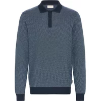 Navy Polo Blend Boyd sweater with textured pattern, dark collar, and ribbed cuffs.