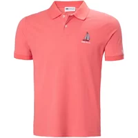 Coral Helly Hansen Messina Graphic Fitted polo with sailboat logo on chest and buttoned collar.