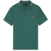Green Lyle & Scott Golf polo with white tipped collar, button placket, and yellow eagle logo on chest.