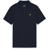 Navy Polo Lyle & Scott with jacquard collar, short sleeves, and yellow eagle logo on chest.