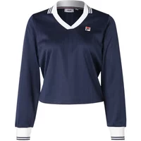 Navy long-sleeve Fila polo shirt with white collar and cuffs, featuring Fila logo on chest.