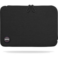 Black Port Designs Torino II 15.6" sleeve case with dual zipper and round logo patch in the corner.