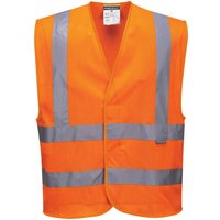 Orange Portwest hi-vis vest with grey reflective stripes, sleeveless, XXL/3XL size.