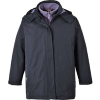 Navy Portwest Elgin Ladies Jacket in XL, featuring a hood, front zipper, and buttoned flap closure.