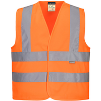 Orange Portwest Hi-Vis Junior Vest, medium size, with reflective silver stripes and a front hook-and-loop closure.