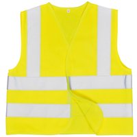 Yellow Portwest Hi-Vis Junior Vest with reflective silver stripes and Velcro closure, size small.