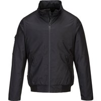 Black Portwest KX3 bomber jacket, 3XL, with high collar, front zipper, ribbed cuffs, and hem.