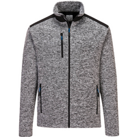Platinum grey Portwest fleece jacket with black shoulder accents, zippered chest pocket, and blue-trimmed side pockets.