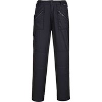 Black Portwest ladies action trousers, tall size, with multiple zippered pockets and reinforced knees.